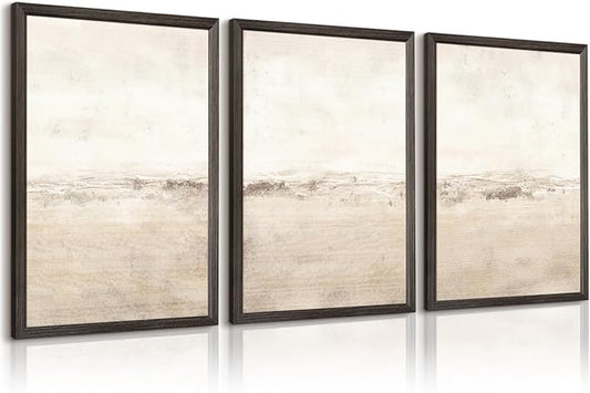 Baccone Beige Abstract Wall Art Set of 3 Neutral Canvas Wall Art Prints Boho Abstract Picture Modern Abstract Art Wall Decor Minimalist Artwork for Living Room Bedroom Decor 12x16 Inch Wood Framed
