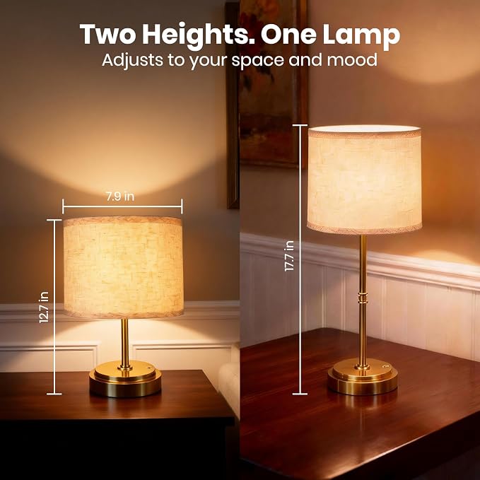 17.7-Inch Tall Cordless Table Lamps Set of 2, 7500mAh Long-Lasting Battery Operated Lights, Stepless Dimmable 3000K Warm Desk Lamps with Easy-Assembly DIY Fabric Shades for Bedroom and Nightstand
