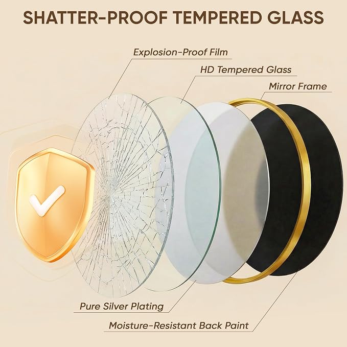 Antok 36 Inch Round Mirror for Wall, Round Bathroom Mirror, Circle Wall Mirrors with Gold Metal Frame, Circle Mirrors Suitable for Wall, Bathroom, Vanity, Living Room, Entryway