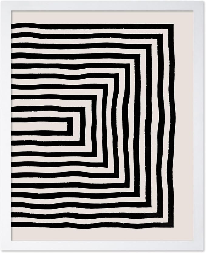 Poster Master Japanese Ink Poster - Rectangle Tunnel Print - Geometric Illustration - Abstract Illustration - Line Artwork - Mid Century Modern Art - Minimal Living Room Design - 8x10 White Framed
