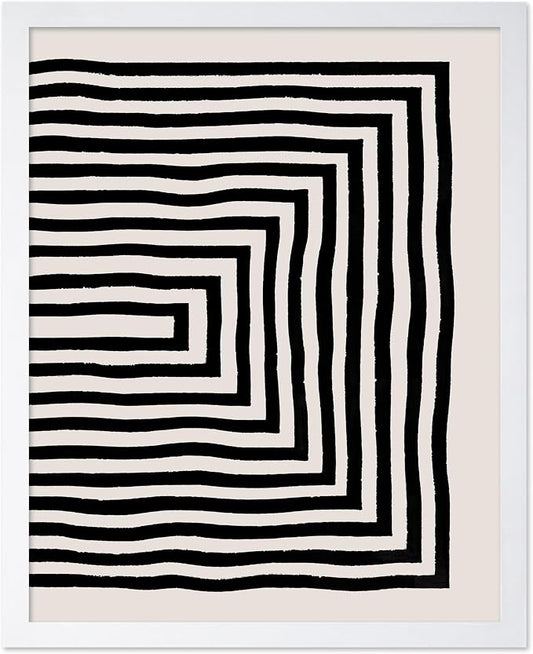 Poster Master Japanese Ink Poster - Rectangle Tunnel Print - Geometric Illustration - Abstract Illustration - Line Artwork - Mid Century Modern Art - Minimal Living Room Design - 11x14 White Framed