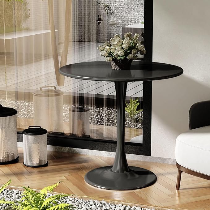 23.6 Inch Black Round Dining Table,Mid-Century Modern Black Tulip Table Kitchen Dining Table with MDF Table Top and Pedestal Base for Home Kitchen 2-4 Person