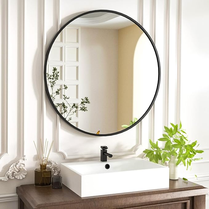 HARRITPURE Round Mirror 19.6" Black Wall Mounted Circle Mirror with Aluminum Alloy Frame Modern Design for Bathroom, Living Room, Vanity, Bedroom, Entryway