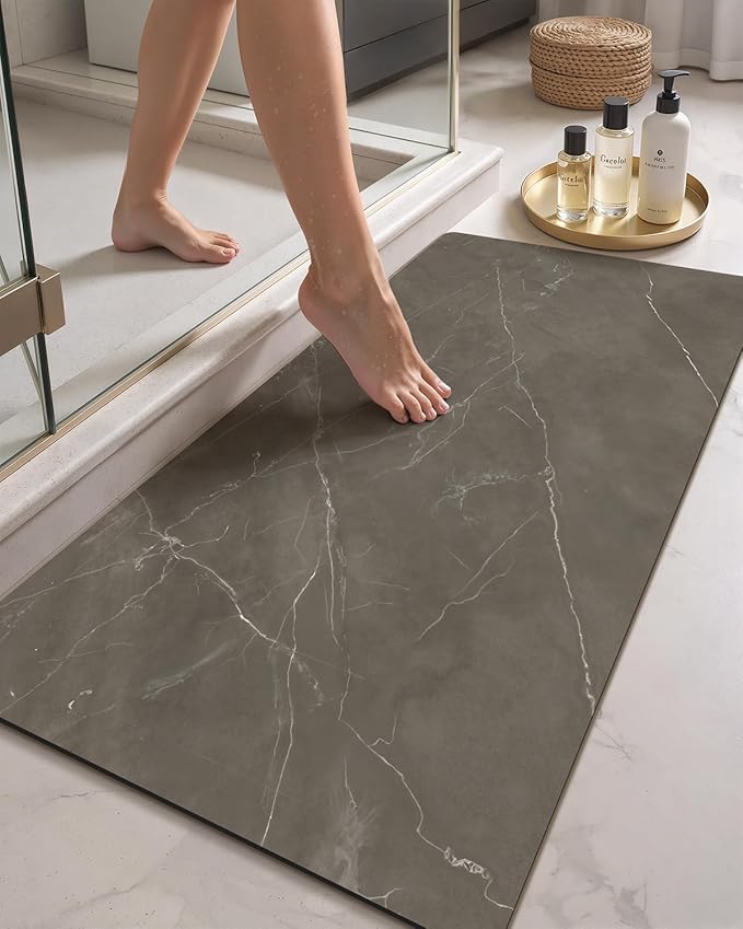 Color&Geometry Ultra Thin Bath Mat, Non Slip Quick Dry Rugs, Absorbent Marble Bathmat, 16"x24",Washable Rubber Mats for Shower Floor, in Front of Bathtub, Bathroom Decor, Taupe Marble-Patterned