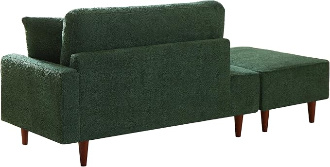 GDFStudio Upholstered Chaise Lounge Chair Indoor with Ottoman, Boucle Fabric Chaise Chair with 2 Throw Pillows and Solid Wood Legs, Recliner Lounge Chair for Office Living Room Bedroom, Green