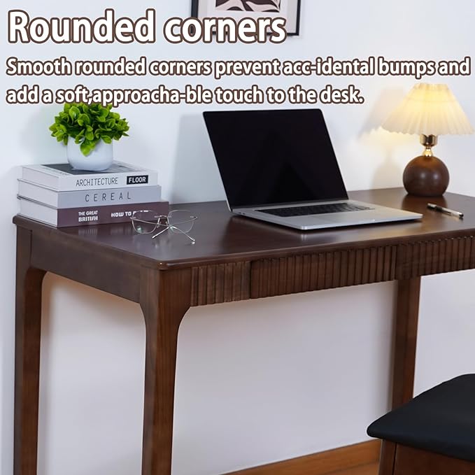 Solid Wood Desk with Drawer, Small Writing Desk for Small Spaces,Gaming Study Home Office Workbench woodenDesks for Work, 47 inch Wooden Computer Desk for Bedroom Walnut Color