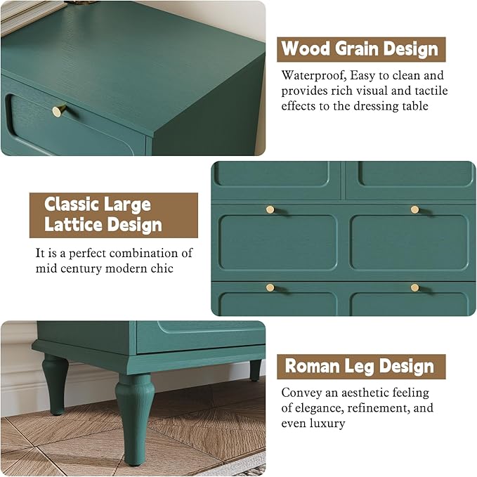 ARTPOWER 5 Drawers Dresser for Bedroom, 40" Tall Wood Mid Century Modern Chest of Drawers, Closet Clothes Storage Organizer for Living Room, Hallway, Entryway, Green
