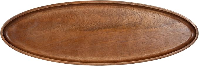 Kate and Laurel Tomaz Modern Decorative Mango Wood Oval Footed Tray, 23 x 7, Walnut Brown and Black, Transitional Food-Safe Wooden Coffee Table Tray with Elevated Design and Unique Oval Shape