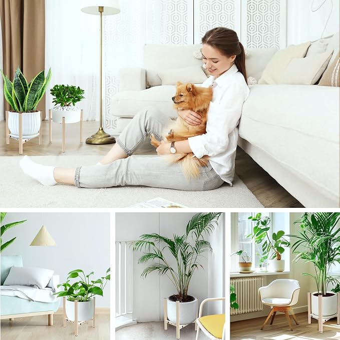 Aripark Plant Stand Indoor Adjustable, Metal Modern Plant Stands, Small Heavy Duty Stable Plant Pot Flower Holder Outdoor Corner, Fit 8 9 10 11 12 inch Pots, Light Khaki (Pot & Plant Not Included)