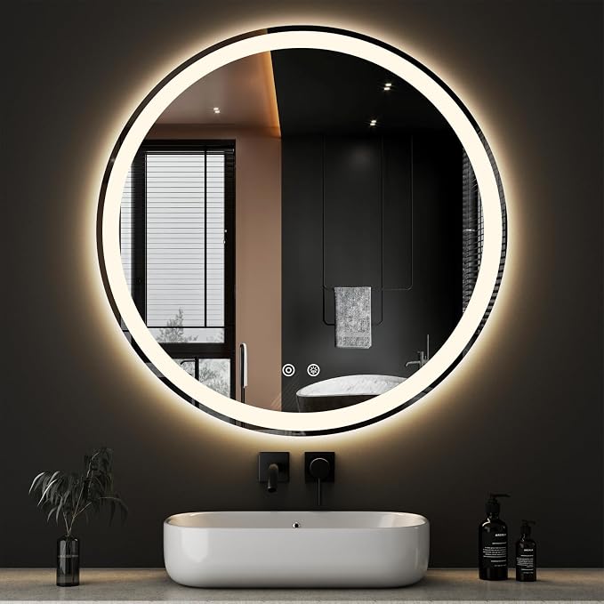 NEWBULIG 36 Inch Round LED Bathroom Wall Mirror with Lights, Light up Vanity Bathroom Mirror for Over Sink, Anti-Fog and Dimmable, Front Light and Backlit, Memory Function, Shatter-Proof, White