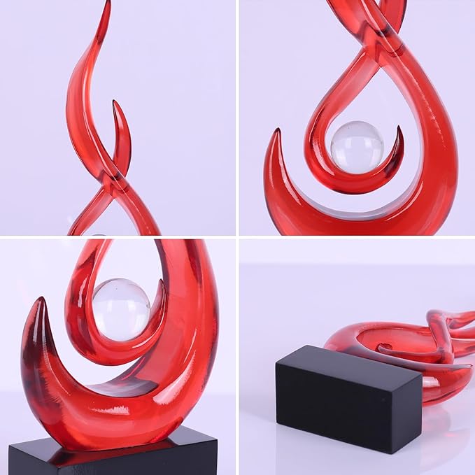 Modern Abstract Art Table Decoration,Resin Flame Statue Modern Red Centerpiece Ornaments for Living Room Great Gift Idea Home Decor,Collectibles