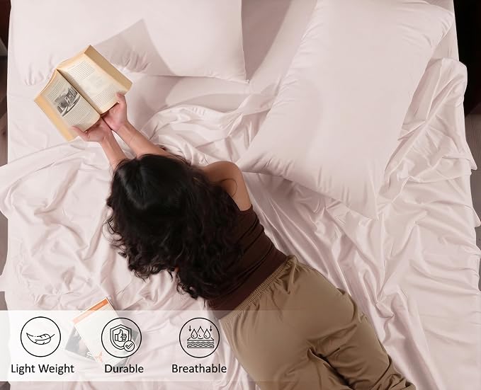 RUVANTI 100% Cotton Percale Sheets Queen Size 6 Piece Set, Cooling Bed Sheets for Hot Sleepers, Deep Pocket 16”, Breathable Lightweight & Durable, Crisp Hotel Style Sheets, Blush Pink