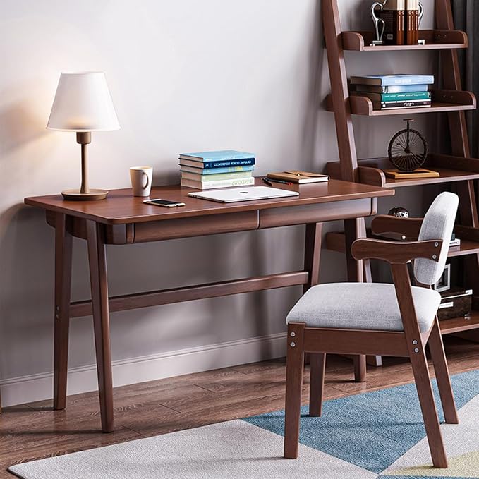 Wood Writing Desk with 2 Drawer,Home Office Desk for Small Spaces Study Desk PC Table Workstation (Walnut, 39.4x23.6x29.5)