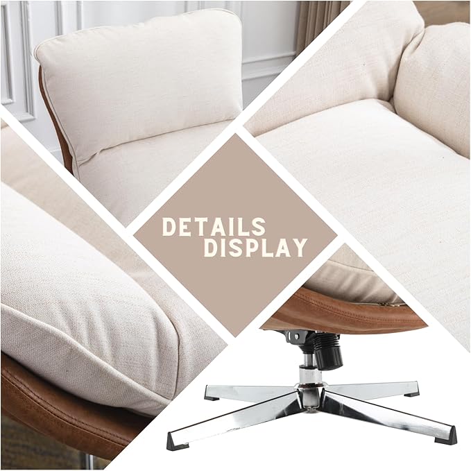 Modern Swivel Accent Chair, Comfy Upholstered Linen Fabric Lounge Chair Sofa Chair with High Backrest, Rocking Chair for Living Room Bedroom, 1pc, Beige