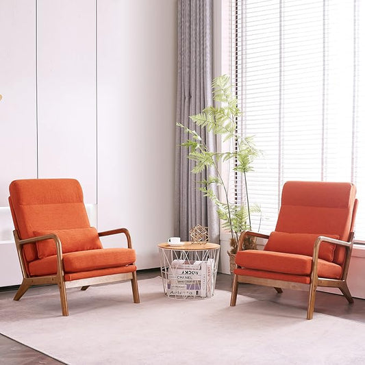 Bonnlo High Back Burnt Orange Accent Chairs Set of 2, Upholstered Mid Century Modern Lounge Chairs Reading Chairs Side Sitting Chair Solid Wood Farmhouse Armchairs for Living Room, Bedroom, Guest Room