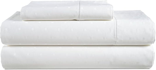 LANE LINEN 100% Egyptian Cotton Twin Sheets Set, Soft & Comfy Luxury Hotel Style Thick Sheets Twin Size Bed Set, No Pill Natural Cooling Elegant Jaquard Swiss Dot White Sheets
