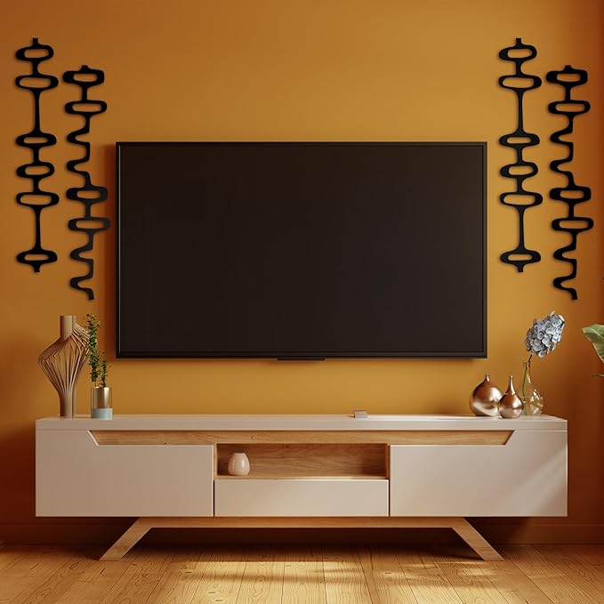 Wenqik 8 Pack Mid Century Modern Wall Decor Wood Midcentury Vintage Retro 3D Large Art Wall Sculpture Elegance Abstract Geometric Panels for Interior Living Room Home Office Bedroom(Black)