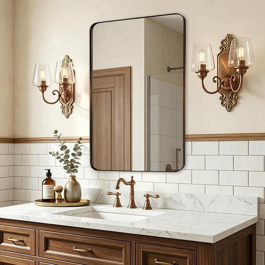 ANDY STAR Wall Mirror for Bathroom, 22" X 30" Bronze Bathroom Mirror with Stainless Steel Metal Frame Rounded Corner 1’’ Deep Set Design