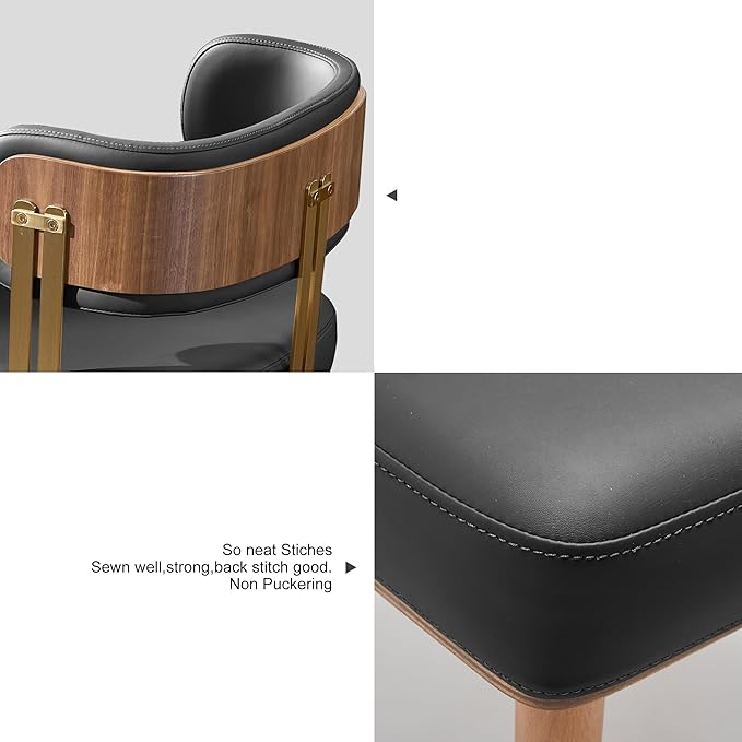 Modern Upholstered Leather Dining Chairs with High-Resilience Foam Cushion, Walnut Wood Veneer&Gold Metal Legs, 22Lx20.5Wx28.3H Inches, Anti-Slip Kitchen Chairs for Dining Room,Black
