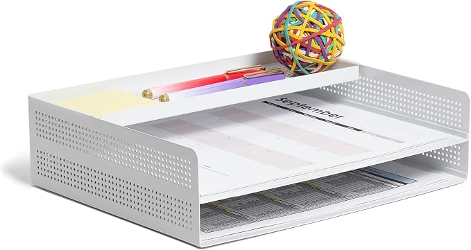 U Brands Modern Perforated Paper Tray, Office Supplies, Metal, White, 1 Count