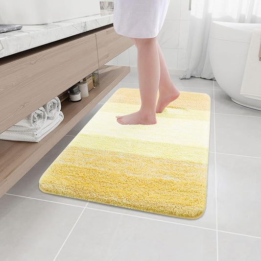 Arotive Microfiber Bathroom Rugs, Shaggy Soft and Absorbent Bath Rug, Non-Slip, Thick Plush Machine Washable Dry Bath Mats for Bathroom, Tub and Shower, 36x24, Light Yellow, Rectangular