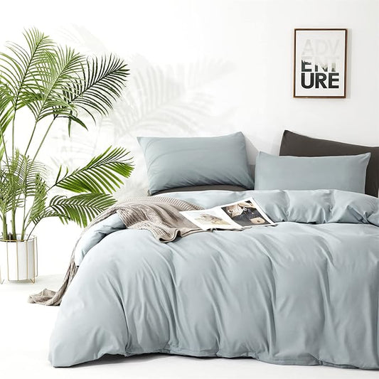 Pureant Haze Blue Comforter Sets Full Solid Light Dusty Blue Bedding Comforters Cotton Women Men Plain Light Blue Bed Quilts Modern Light Greyish Blue Blankets Comforters Soft Health Lake Blue Bed