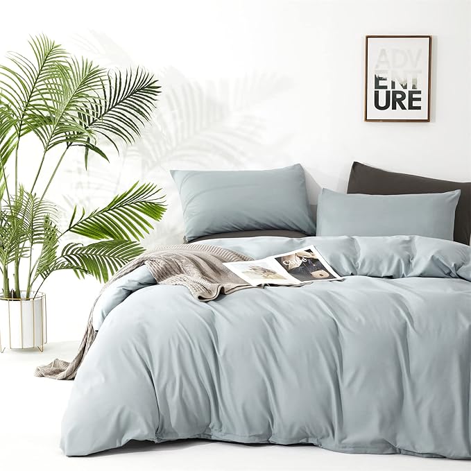 Pureant Dusty Blue Comforter Sets King Solid Light Haze Blue Bedding Comforters Cotton Women Men Plain Color Bed Quilts Modern Light Greyish Blue Blankets Comforters Soft Health Lake Blue Bed