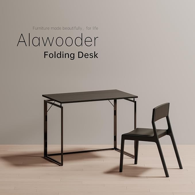 alawooder Folding Desk - 39.4” Wood Top Foldable Desk for Small Spaces | No Assembly Required Compact Desk for Home Office, Writing, and Study