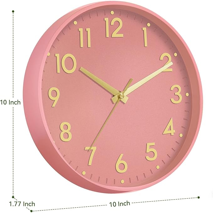 Mosewa Wall Clock 10 Inch, Battery Operated Silent Non-Ticking Modern Analog Clock Decorative for Kitchen, Bedroom, Office, Living Room(Pink Gold)