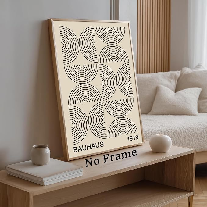 Minimalist Bauhaus Canvas Wall Art Boho Mid Century Posters Black and Beige Artwork Abstract Neutral Prints Geometric Gallery Wall Art Bauhaus Exhibition Poster Mid Century Modern Painting Unframed