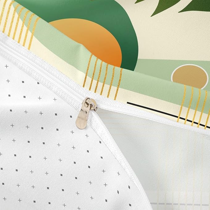 Erosebridal Boho Mid Century Duvet Cover Full Size Green and Beige Neutral Modern Comforter Cover Geometric Abstract Bedding Set Minimalist Aesthetic Bed Set
