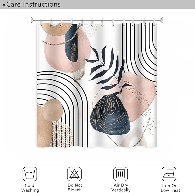Abstract Mid Century Shower Curtain Boho Eucalyptus Leaves Botanical Black Geometric Lines Pattern for Minimalist Bathroom Decor Accessories Shower Curtain Set with 8 Hooks, 48x72 Inches