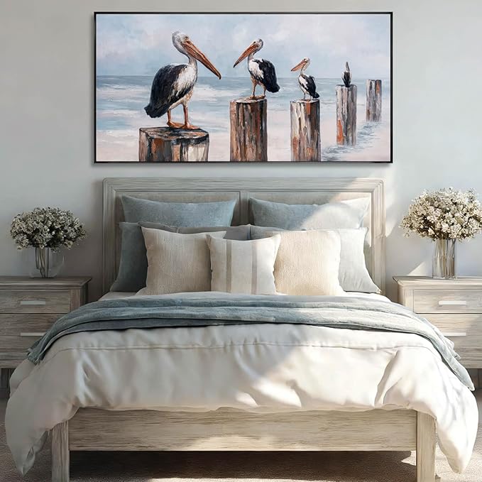 Bird Wall Decor Nature Canvas Prints Neutral Framed Wall Art 24"x48" Large Pictures for Dining Room Artwork for Office Bedroom
