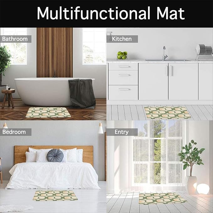 Mid Century Modern Bath Mat Abstract Atomic Geometric Retro 1950s Sage Green Bathroom Kitchen Toilet Rugs,18x48 Inch