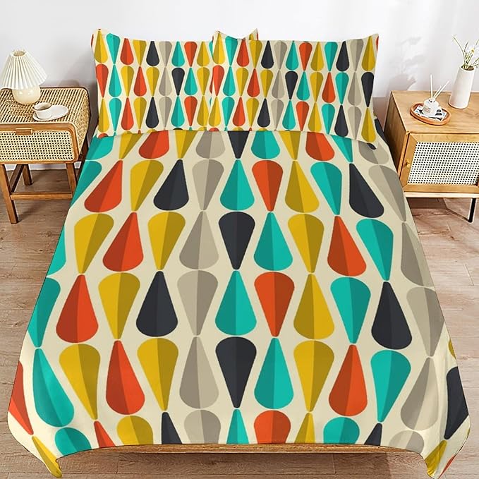 Mid Century Duvet Cover Sets Aesthetic Abstract Geometric Mid Century Retro Printed Lightweight Soft Quilt Cover Minimalist Soft Microfiber 3 Piece (1 Duvet Cover 90x102in + 2 Pillow Sham 20x30in)