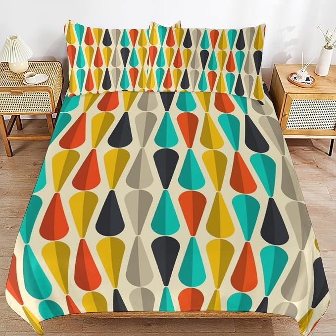 Mid Century Duvet Cover Sets Aesthetic Abstract Geometric Mid Century Retro Printed Lightweight Soft Quilt Cover Minimalist Soft Microfiber 3 Piece (1 Duvet Cover 68x86in + 2 Pillow Sham 20x30in)