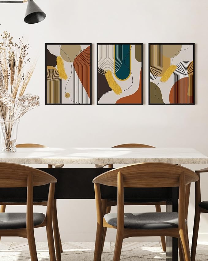 PHOPAGO Boho Abstract Framed Wall Art Modern Minimalist Luxury Gold Line Artwork Kitchen Dining Room Decor 11x14in Black Framed