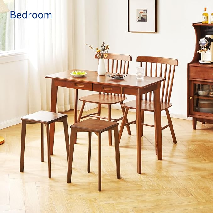 Aibiju Wood Writing Desk with Drawer and Hanging Rod, Small Computer Desk Table, Work Table, Study Desk, Small Wooden Dining Table Brown YD-WD01H