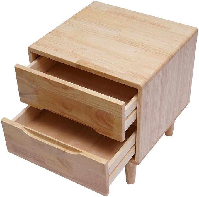 Nightstand Bedside Table with 2 Storage Drawers, Mid Century Modern Grooved Handle Wood Nightstand Side Table Bedroom Storage Drawer Bedside End Table