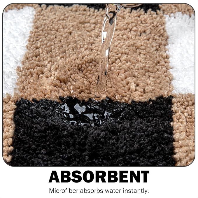Checkered Bath Mat - Super Absorbent, Soft and Thick, Rubber Backing Non-Slip, Machine Washable Shower Rug, Bath Mat, Bathroom Home Decor Accessories, 20"x31" (50x80cm), Brown