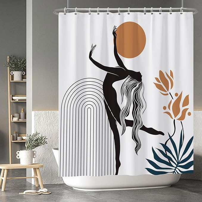 Baocicco Boho Shower Curtain Sun in The Woman's Hands Modern Geometric Watercolor Plants Shower Curtains Decorative for Bathroom Waterproof Fabric Shower Curtain with Hooks 60x72 Inches