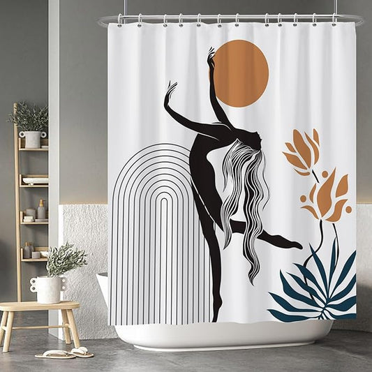 Baocicco Boho Shower Curtain Sun in The Woman's Hands Modern Geometric Watercolor Plants Shower Curtains Decorative for Bathroom Waterproof Fabric Shower Curtain with Hooks 60x72 Inches