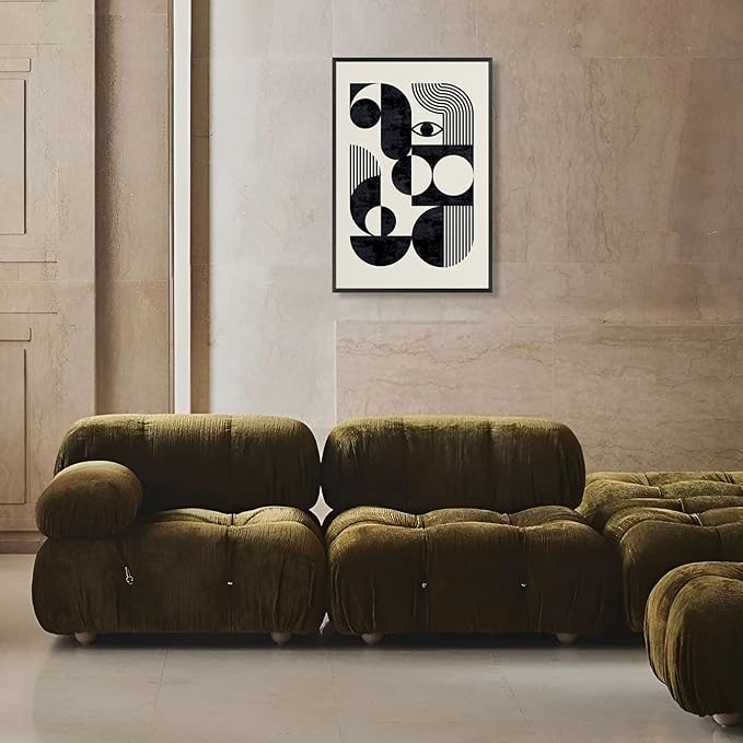 LZMXWX Vintage Geometric Face Motivational Poster Black And White Bauhaus Scandinavian Canvas Wall Art Minimalist Abstract Prints Painting For Home Bedroom Dorm Wall Decor 24x36in Framed