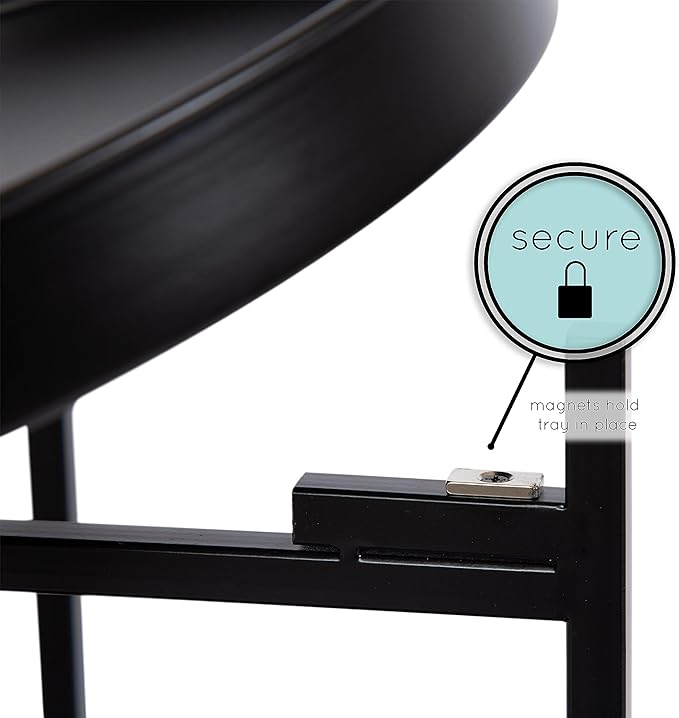 Kate and Laurel Celia Modern 3-Tier Bar Cart; 16 x 16 x 29; Black; Decorative Round Rolling Serving Cart with Lockable Wheels and Three Tiers of Storage and Display Space