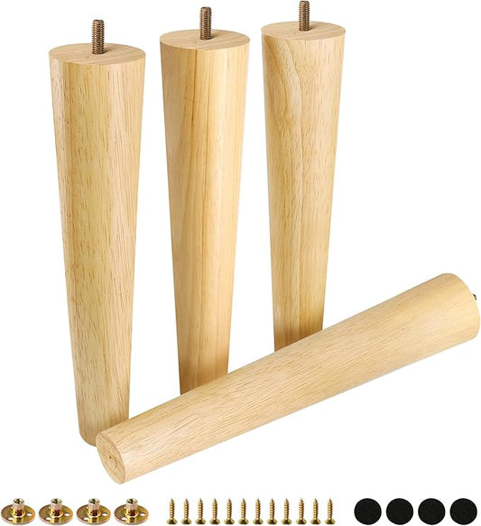 FoDau770 Rubber Wood Furniture Legs 12 Inches, Straight Tapered Wood Feet Mid Century Sofa Legs Set of 4, 5/16" UNC Furniture Feet Replacement Parts for Cabinet Couch Dresser Chair Ottoman Table