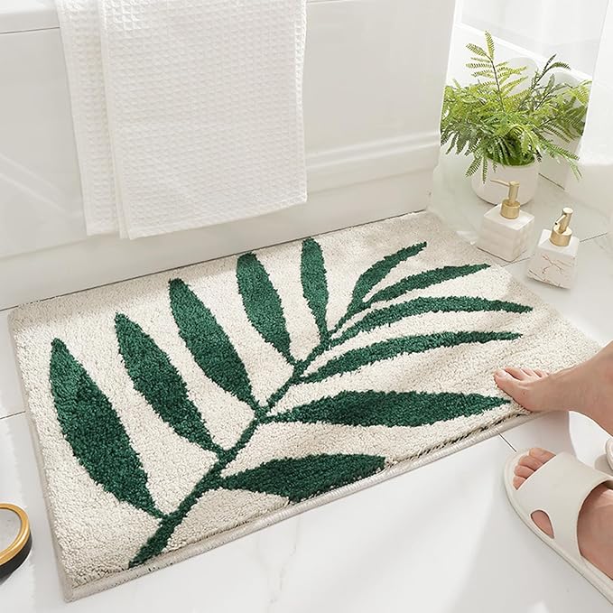 Hi Space Bathroom Rugs 24x16IN Leaves Bath Mat for Bathroom Non Slip Machine Washable Soft Mocrofiber Absorbent Cute Bath Rug Plush Carpet for Tub Shower Sink Fluffy Home Decor Accessories