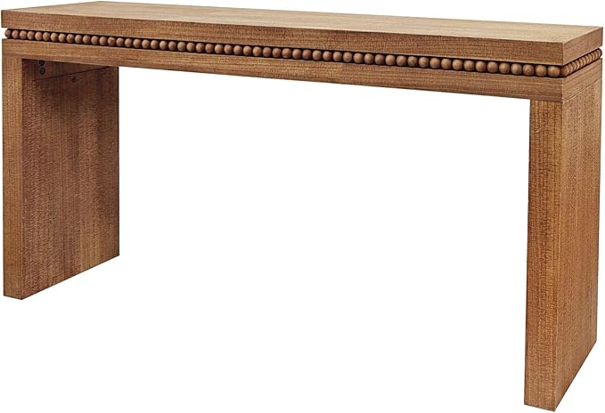 Wood Console Table, 64" Retro Long Sofa Table Behind Couch with Real Wood Beads Decor, Wooden Narrow Sofa Table Hall Table for Living Room Foyer Entrance Entryway, Natural