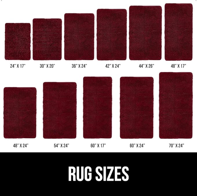GORILLA GRIP Bath Rug Mat, Thick Soft Absorbent Chenille, Quick Dry Microfiber Mats, Rubber Backing Washable Shower Floor Rugs, US Designed Bathroom Bathmat Home Decor Accessories, 24x17, Burgundy