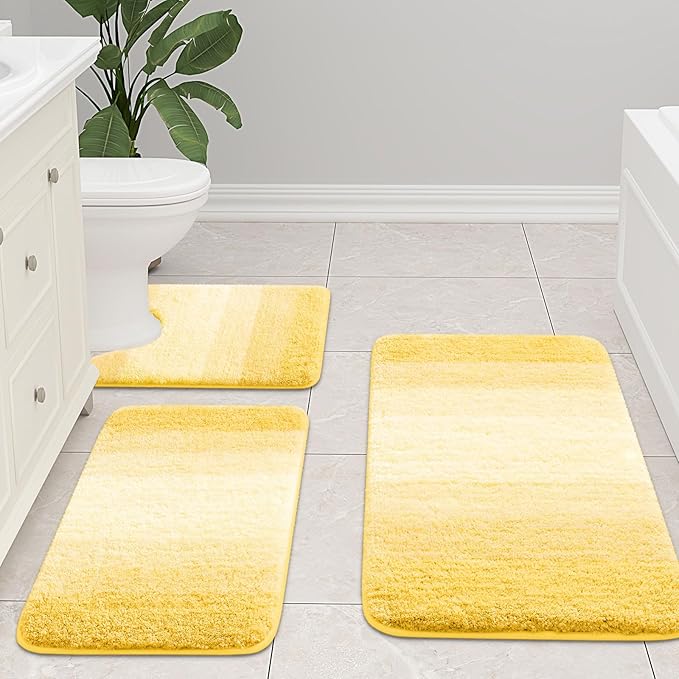 Arotive Microfiber Bathroom Rugs, Shaggy Soft and Absorbent Bath Rug, Non-Slip, Thick Plush Machine Washable Dry Bath Mats for Bathroom, Tub and Shower, 59x24, Yellow, Rectangular