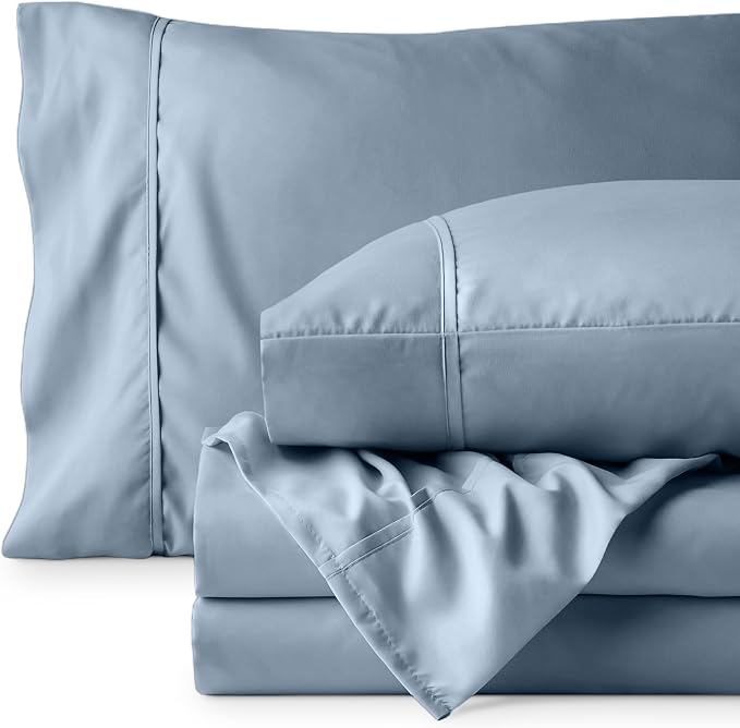 Bare Home Full XL Sheet Set - 1800 Ultra-Soft Microfiber Full Extra Long Bed Sheets - Double Brushed - Deep Pockets - Easy Fit - 4 Piece Set - Bedding Sheets & Pillowcases (Full XL, Dusty Blue)